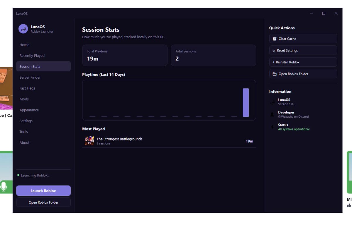 Wakushy's tweet photo. Okay! I added a server finder and recently games played / stats of your playing in my launcher :3 
Devlog #2 i guess hehew

#roblox https://t.co/GAbFY8GIxZ