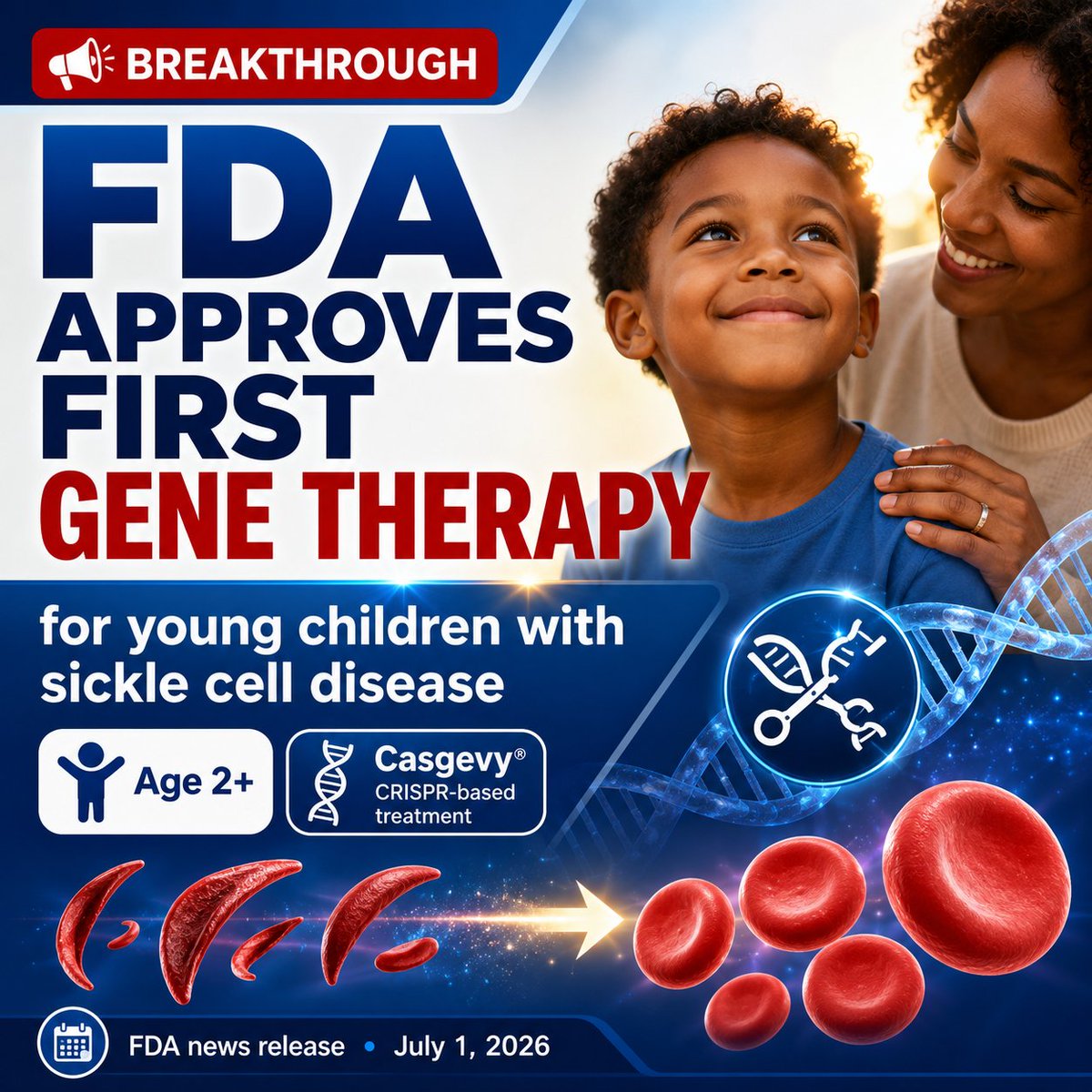 _atanas_'s tweet photo. Big news for families affected by sickle cell disease: the FDA has approved Casgevy, the first gene therapy available for children as young as 2.

A hopeful milestone for a life‑threatening blood disorder — and a headline worth sharing.

https://t.co/Wukuh73zXy https://t.co/BUxOylS5gp