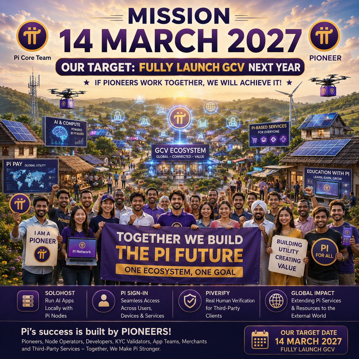 pibrens's tweet photo. 🚀 Mission: 14 March 2027 🌍

Our goal is to help build real utility and accelerate #GCV adoption through the Pi ecosystem. If Pioneers work together by creating apps, businesses, and real-world use cases, we can move closer to a stronger decentralized future. 💜
#PiNetwork #web3 https://t.co/TXxQzzArse