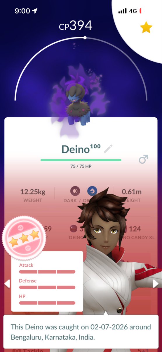 abhidev_raja's tweet photo. Just got a Shadow 100 IV Deino. 🐲
Look at my Hundos. 💯
#pokemongo #gofest2026 https://t.co/NoaT8qihPj