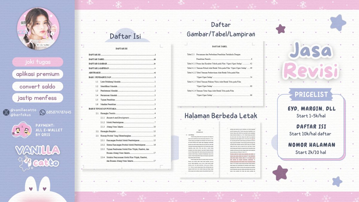 gemsbrot's tweet photo. 🥛 JOKI REVISI 🥛

✅ daftar isi, tabel, gambar, dan lampiran
✅ nomor halaman latin &amp; romawi, nomor halaman berbeda letak, format skripsi, dll
✅ merapikan margin
✅ halaman kanan-kiri berbeda margin
✅ merapikan header &amp; footer

jasa dafis no hal dafpus margin eyd 19

#zonauang https://t.co/rX0QfMeT5Z