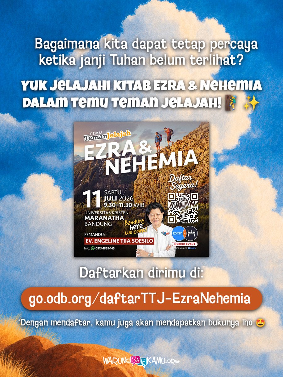 warungsatekamu's tweet photo. Yuk gali pesan dari kitab Ezra dan Nehemia di Temu Teman Jelajah! 🤩

Daftarkan dirimu di: https://t.co/Oah9xTgkP1. Atau klik link di bio.

#temanjelajah #bible #komsel #TTJ #alkitab https://t.co/VvHFXMpCFZ