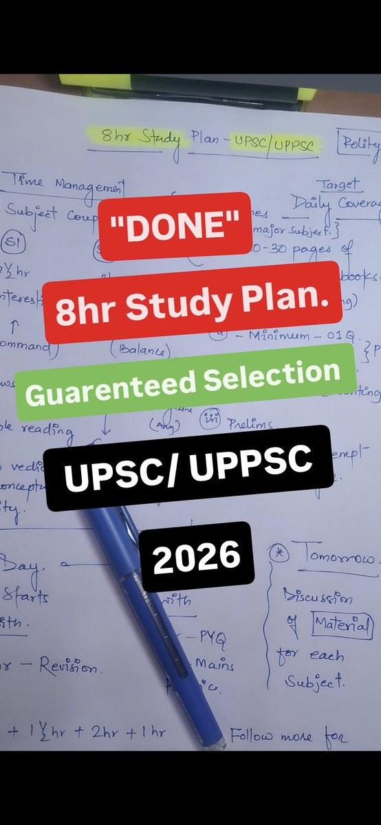 polityias555's tweet photo. Still studying without a proper plan? 📚⏳
This 8-hour UPSC &amp; UPPSC study roadmap 

✨ Smart subject allocation.

✨ Consistent revision.

✨ Maximum productivity.

📌 Save this and follow @polityias555

https://t.co/yR2tH5gM7v

#uppsc #uppsc2026 https://t.co/s3UILnYpA0