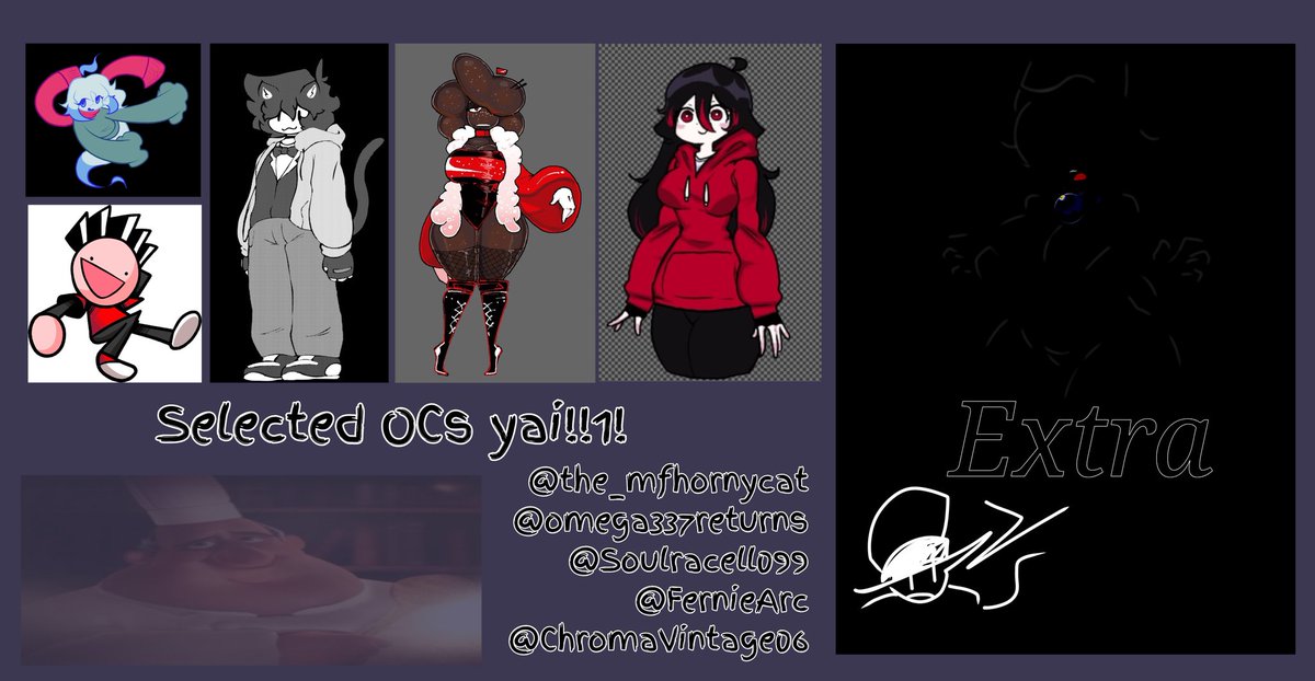 RandomeDrawings's tweet photo. Bueno, estos además de ser de los primeros que ví, también fueron de los que me llamaron la atención.

Gracias por participar, en un futuro volveré a hacer esto de nuevo ;))))

Ocs:
@the_mfhornycat 
@omega337returns 
@Soulracell099 
@FernieArc 
@ChromaVintage06 
+1 Extra https://t.co/TXmSmIUDqQ