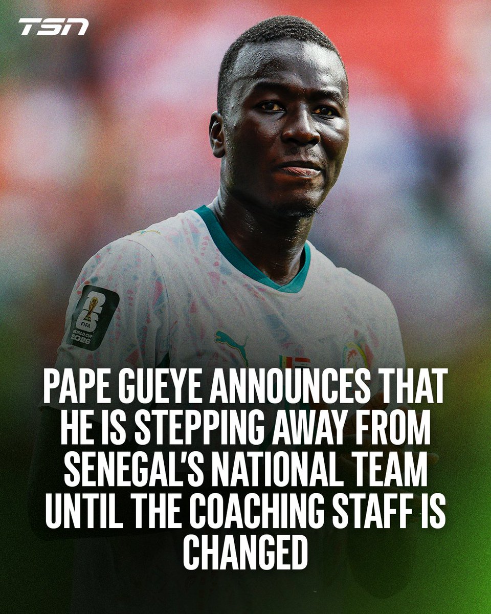 TSN_Sports's tweet photo. Senegal's Pape Gueye shared on his Instagram that he is stepping away from the national team. #FIFAWorldCup

(via IG/p.gueye24) https://t.co/CwXUAr8CGC