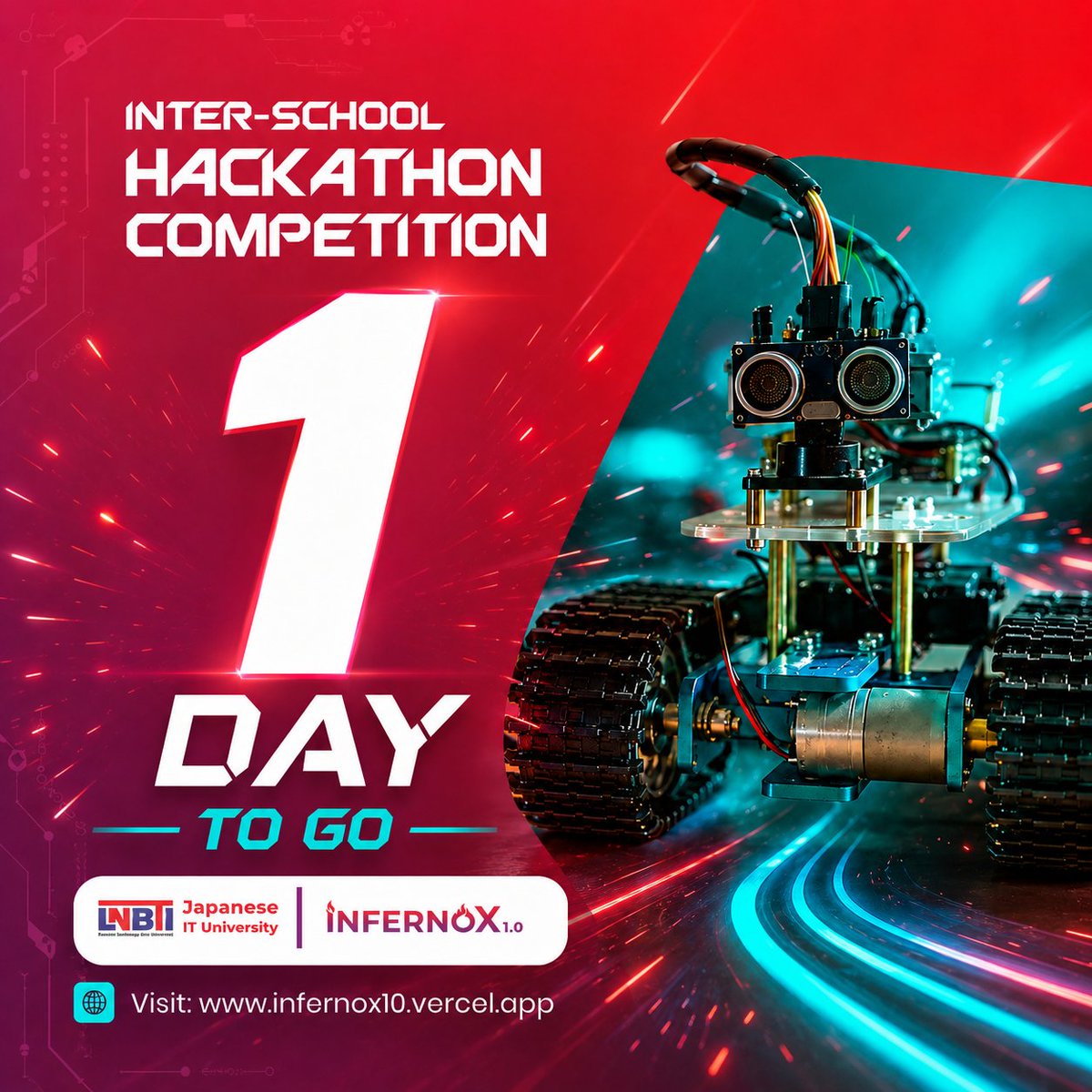 lnbti_'s tweet photo. 🔥 Just 1 Day to Go!

The countdown is almost over for INFERNOX 1.0 – Inter-School Hackathon Competition organized by LNBTI Japanese IT University.

Let the final preparations begin — INFERNOX 1.0 is almost here!

📞 0117 370 620
🌐 Learn more: https://t.co/dGuANCIwIO https://t.co/eBdFilUQ6B