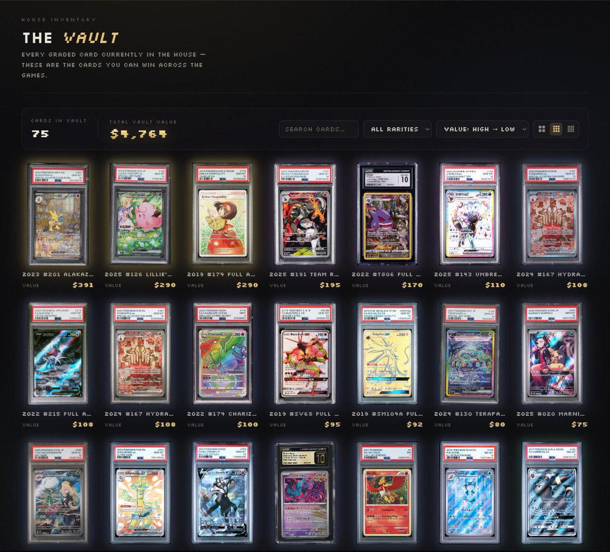 Styraxyz's tweet photo. Current vault sits at 75 cards and an insured value of $4,764, with loads of cards already being paid out to users.

We've also secured more cards via instant sales on the platform https://t.co/rQtZJqDkRr