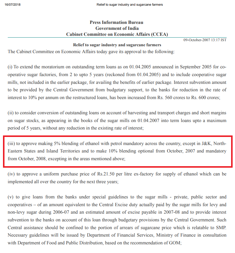 AbhishBanerj's tweet photo. Here it is, people!

Oct 9, 2007

UPA govt decision to make 10% ethanol blending mandatory from Oct 2008

Ethanol blending was a UPA dream project

They were just too incompetent to carry it out, like most other things. https://t.co/RMk79U0buc