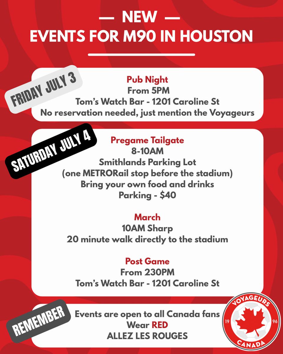 thevoyageurs's tweet photo. INFORMATION FOR M90 IN HOUSTON

#allezlesrouges #redout #tousenrouges #canmnt https://t.co/4MP0nLCjVs