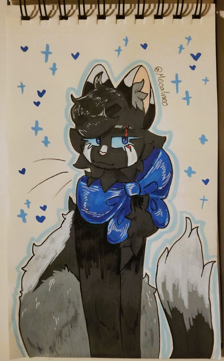 MooalAnimates's tweet photo. First Artfight attack of the year on @CatRescuerIRL 
I hope to do lots more, I love Kira baby so much

#cat #artfight #bowtie #acrylics #traditional https://t.co/tzxnKU7AN6