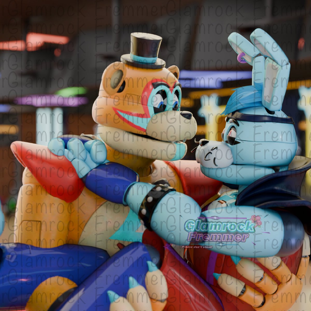 Glamrockfremmer's tweet photo. Pose reference by aniforce 

Models by ToastyTheFox1 , DravenJV01 and TheRadicalbear 

#fronnie #glamrockfreddy #glamrockbonnie #fnafsb #fnafblender https://t.co/Wo3WY8WMJV