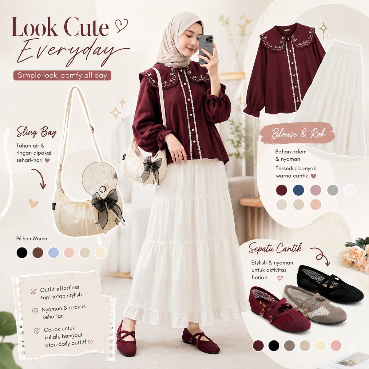 matchaaazhraa's tweet photo. My current favorite outfit 🌷☁️
Simple, comfy, tapi tetap bikin look jadi manis. Yang paling suka? Tasnya tahan air dan semua itemnya banyak pilihan warna! 🤍✨
Link ada di bawah yaa~
#racunshopee #ootd #softootd https://t.co/sgzaa8mYIy
