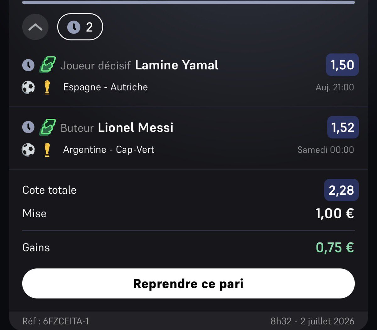 benjaminrgn's tweet photo. Bonjour @WinamaxSport impossible de retirer le cashout que vous me proposez alors que les deux sélections sont éligibles et que je viens de faire le test sur un autre combiné https://t.co/PNizIcI0Q8