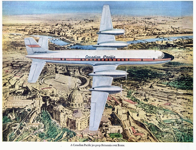 LRonLacy's tweet photo. In #JULY 1960
‘A Canadian Pacific jet-prop Britannia over Rome’ Illustration by Robert Fawcett (1903–1967)
#illustration #illustrationart #illustrationartists #RobertFawcett #aerialview #Rome #VaticanCity
#Roma #veduteaeree #Vaticano #CanadianPacific #Airlines #Tiber #Tevere https://t.co/3hXvHwcatj