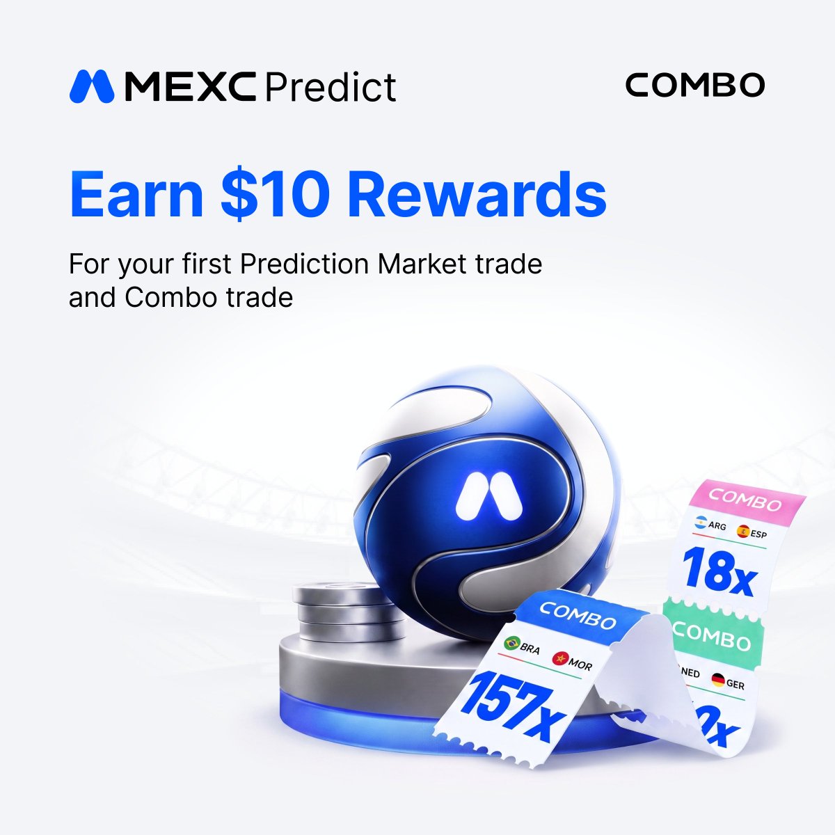 MEXC_Predict's tweet photo. Get $10 rewards for your first Prediction Market trade!

Transfer funds to your Prediction Market account, make your first trade, and you’re good to go.

Start predicting today👇