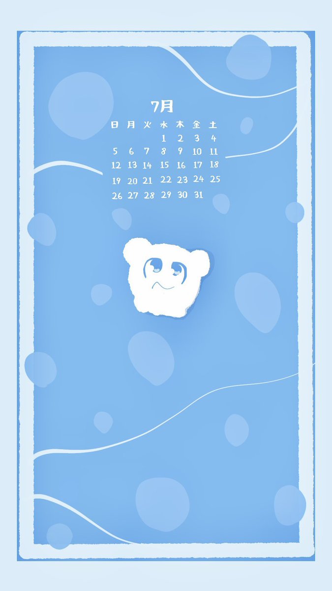 namae_sub's tweet photo. 7月のカレンダーをお届けだ〜💧

涼しげな雰囲気をイメージして描いたよ！
良かったら使ってね(´`)

メンちゃんも良い表情しておる✨ https://t.co/b51oQakuif