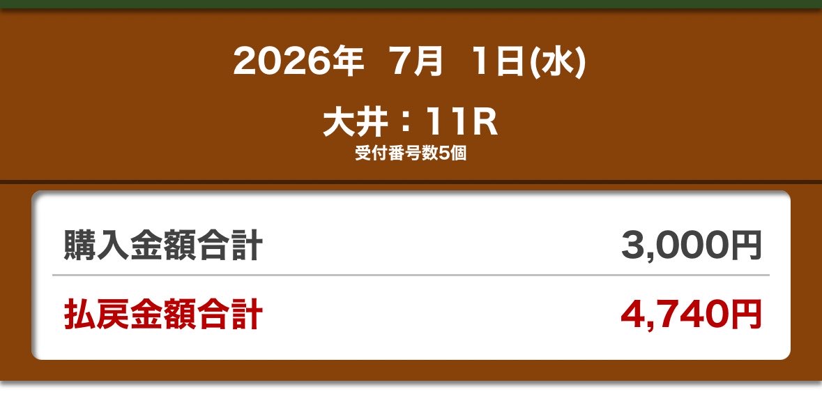iolite_rio's tweet photo. そういえば帝王賞当たってた https://t.co/5vhEL9MWBx