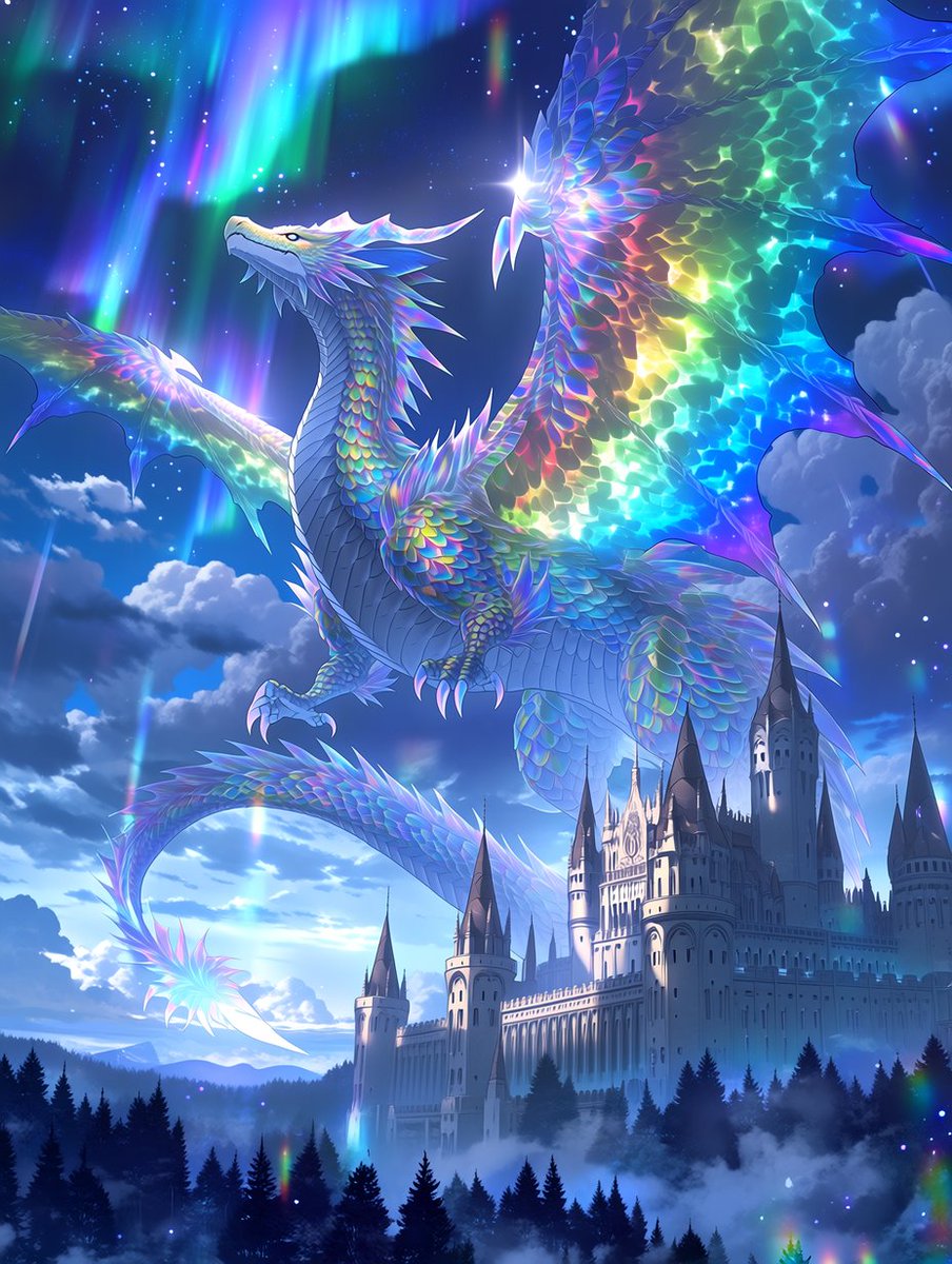 レインボードラゴンです。 神秘的な幻想的ドラゴン 生成しました。
