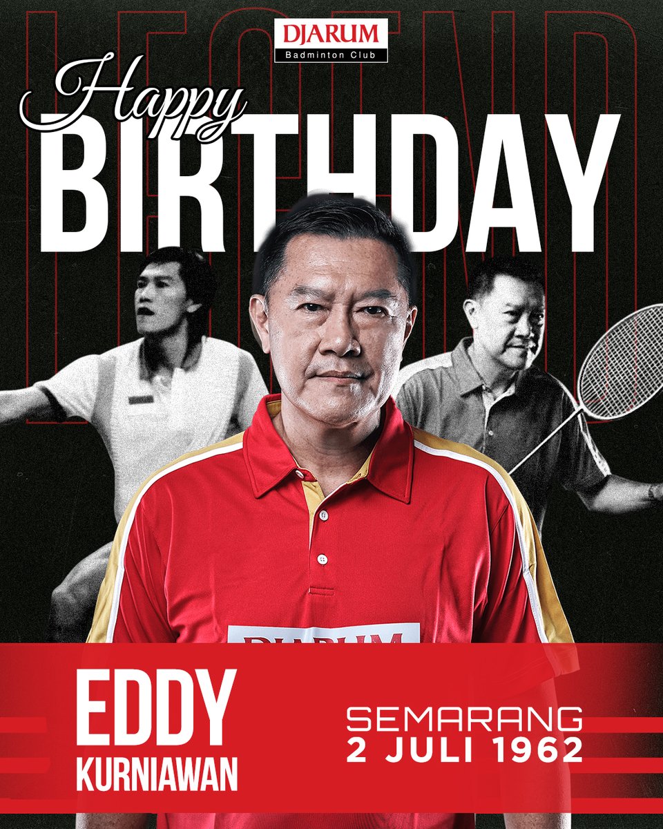 PBDjarum's tweet photo. Happy birthday, Om Eddy! Panjang umur, sehat dan sukses selalu! 🙏🎉🎂​

#LegendPBDjarum di sektor tunggal putra ini, merupakan salah satu pahlawan Piala Sudirman 1989 dan Piala Thomas 1984 loh, Sobat! 👏​

#TeruskanSemangatJuara https://t.co/DtMprrQewe