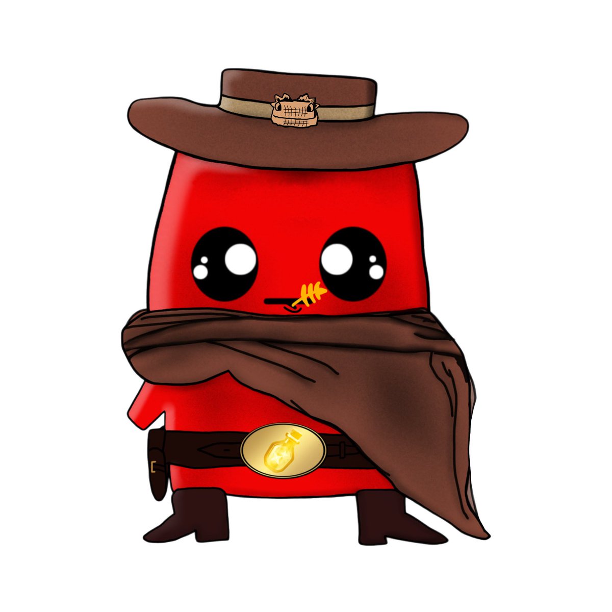 SmasherforFort's tweet photo. Outlaw Sprite #DesignASprite 
This is literally so last minute but I told myself I’d try to enter a submission even though I’ve never done any kind of digital art before. This is my Outlaw Sprite and my concept was that with the sprite equipped you’d gain extra damage on headshots and possibly a small decrease in aim spread allowing shots to be more accurate. I’ve seen so many great ones so far and I’m excited to see which ones get added but I just want ONE western themed sprite to get added to Fortnite it’d be so cute.