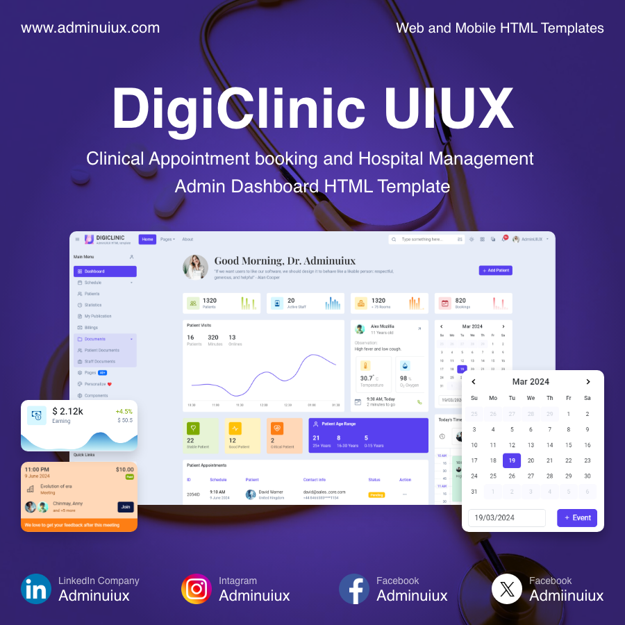 Admiinuiux's tweet photo. https://t.co/3l4GRIPxZv
Digital Clinic - Hospital Management - Medical Software - Healthcare AdminUIUX Bootstrap themes and HTML templates #BootstrapThemes #HTMLTemplates #AdminDashboard #UIUX #Frontend #WebDesign https://t.co/Y5GiuogcB5