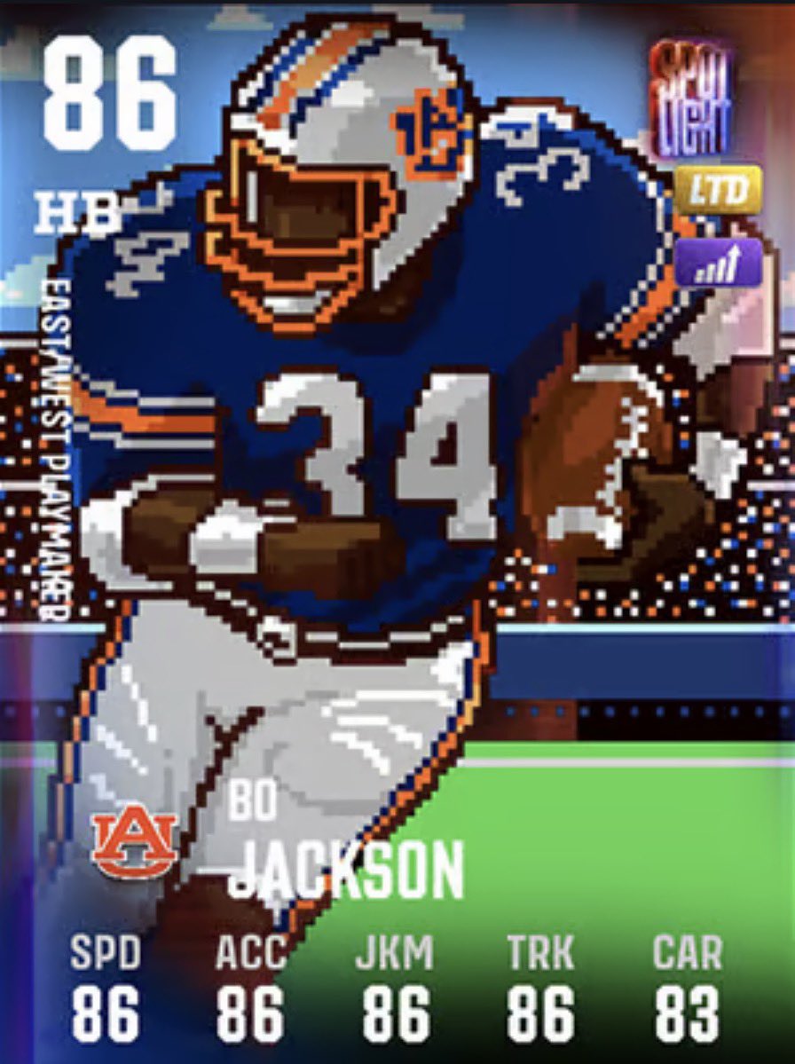TapXMikey's tweet photo. Whoever did the Bo Jackson tecmo bowl card art need a raise ASAP https://t.co/p26JcPLJIL
