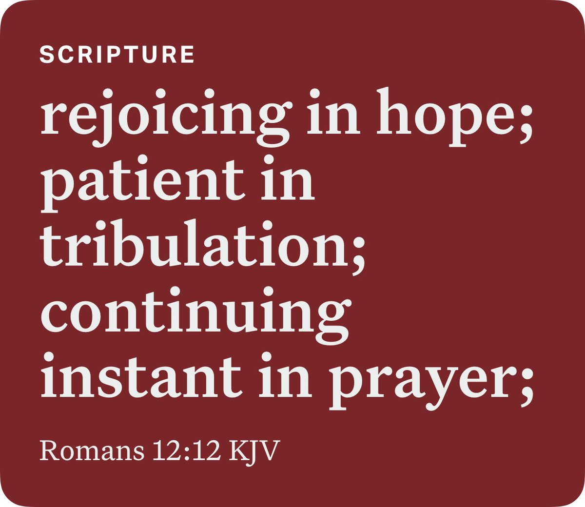 Talley1222's tweet photo. Romans 12:12 KJV https://t.co/ihlzVcX5HP https://t.co/VYoupiTynf