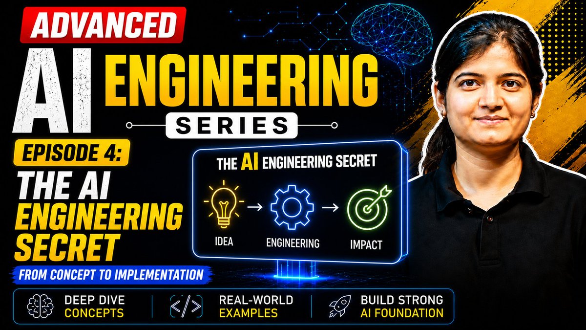 PriyaBhatiaDS's tweet photo. We often assume that once an LLM is connected to our application, the job is done.
In reality, that's where the real engineering begins.
A language model is incredibly powerful, but it is also unpredictable. The same question can produce different styles, different levels of detail, or sometimes even responses that don't align with what your application actually needs.
Imagine building:
• A customer support assistant who suddenly becomes overly creative.
• A financial assistant who starts making assumptions.
• A coding assistant that ignores your output format.

The model isn't "wrong."
It simply wasn't guided well enough.
This is why controlling the behavior of an LLM is one of the most important skills for an AI Engineer.

In Episode 4: The AI Engineering Secret, I take a practical deep dive into how Prompt Engineering helps us shape model behavior, improve consistency, and build AI systems that are actually reliable in production.

In this episode, you'll learn:
✅ Why controlling LLM behavior matters
✅ The limitations of giving vague prompts
✅ Practical Prompt Engineering techniques that improve consistency
✅ How these techniques become the foundation for building production-ready AI applications

If you're learning AI Engineering, don't treat prompt engineering as just "writing better prompts."
Think of it as designing the behavior of your AI system.
🎥 Watch the latest episode here: https://t.co/qmLmTv8CsJ
I'd love to know your thoughts after watching.