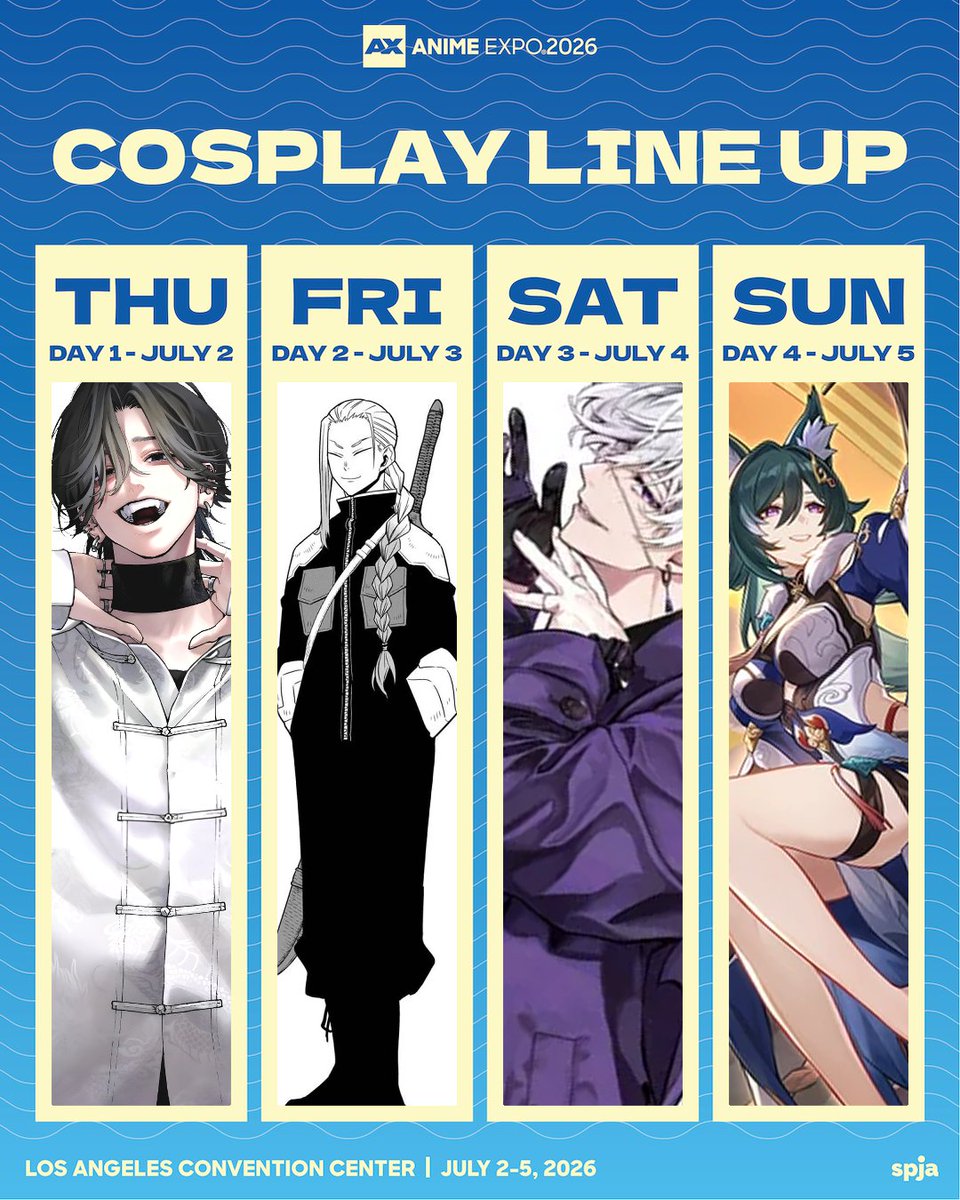 SeiounArt's tweet photo. Line-up for my Anime Expo cosplay! Thursday's a maybe though... All cosplay posts will be posted in my Cos account @Rezmagecosplay 
#AnimeExpoCosplayLineup #AnimeExpo2026 https://t.co/1CZqNgBTXn