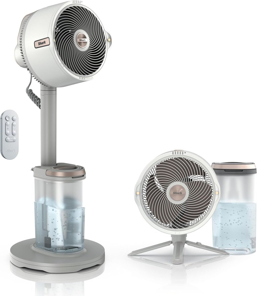 stufflistings's tweet photo. A cordless misting fan that lowers the temperature around it by up to 12 degrees.

Fill it with water and ice, up to 24 hours of misting at low speed.

Can switch between floor and tabletop.

The Shark FlexBreeze Pro Mist Fan... https://t.co/nNmYGslN5w