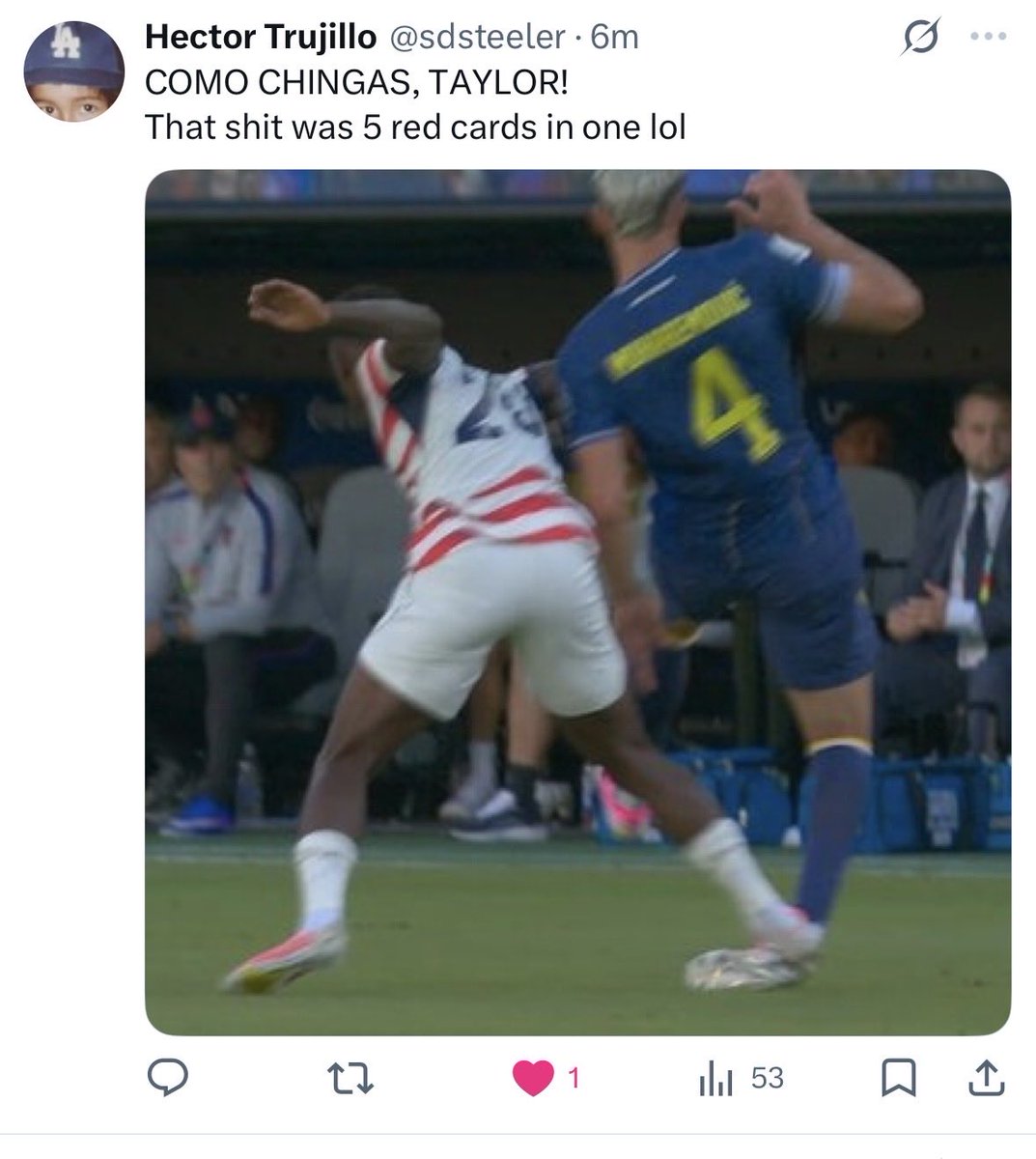 thlhoo's tweet photo. @EveryoneNGold @TaylorTwellman You tell me this is not endangering an opponent? https://t.co/WOt77UQm5U