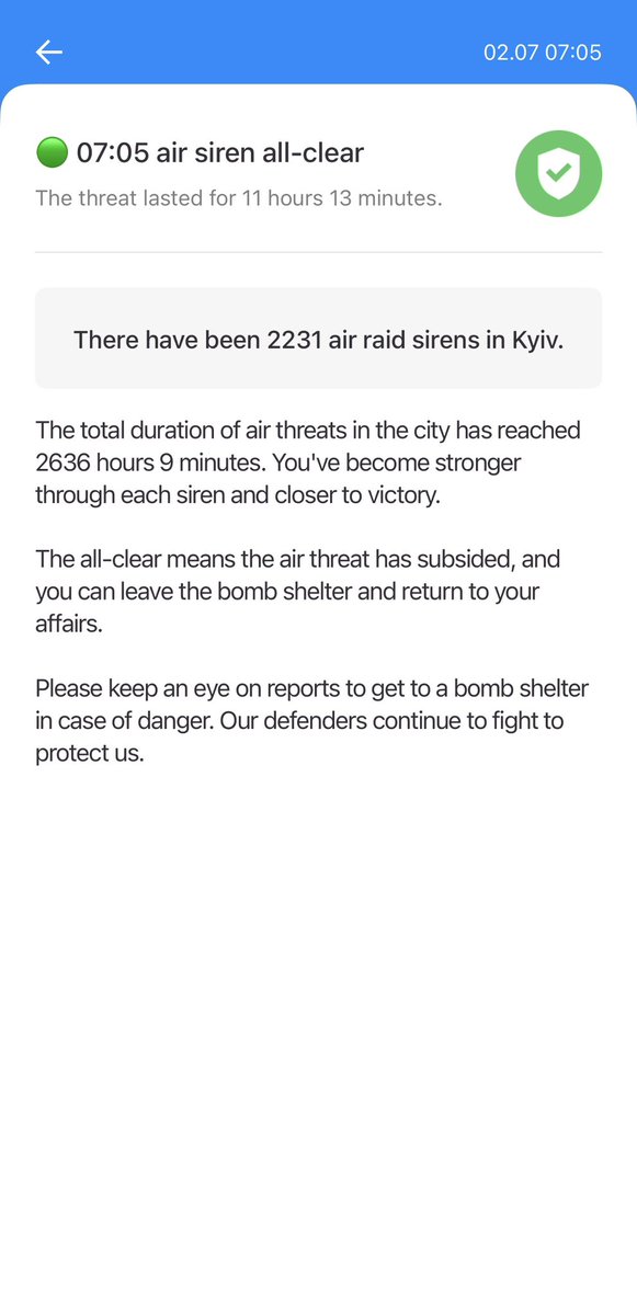 aborealis940's tweet photo. #Kyiv air siren all clear ✅
#ruZZians were killing us during 11 hours https://t.co/jXax1Asyiz