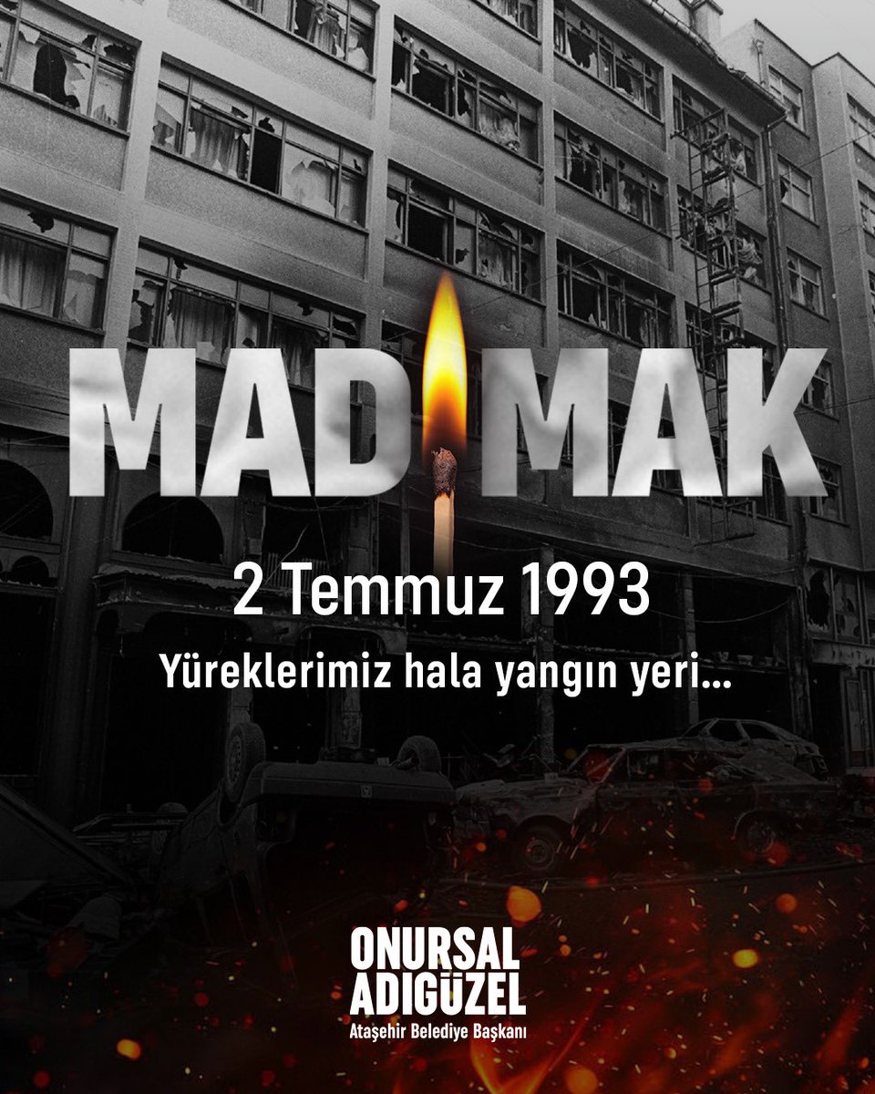 onursaladiguzel's tweet photo. Sivas Madımak’ta yitirdiğimiz canlarımızı saygı ve rahmetle anıyorum.

Madımak’ta yaşanan acı; yalnızca hafızamızda değil, vicdanımızda da derin bir iz bırakmıştır. Bu topraklarda bir daha hiçbir insanın inancı, düşüncesi ya da kimliği nedeniyle hedef alınmadığı; eşitliğin, laikliğin, hoşgörünün ve kardeşliğin egemen olduğu bir Türkiye’yi hep birlikte inşa etmek ortak sorumluluğumuzdur.

Işıklar içinde uyusunlar..