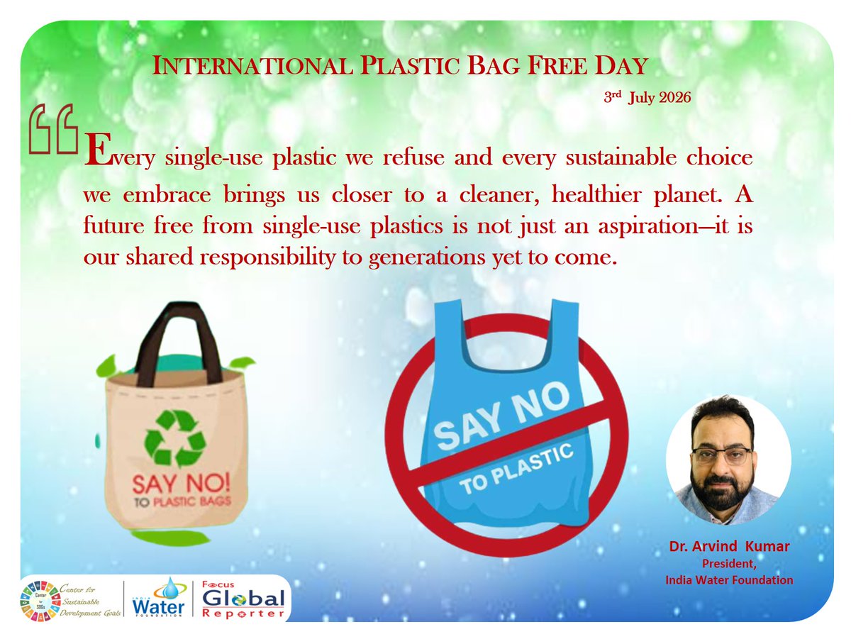 IndiaWaterFoun1's tweet photo. #internationalplasticbagfreeday2026 #plasticpollution #plasticfree #4Rsforplastic #ecofriendly #sustainability #PositiveImpact #SayNoToSingleUsePlastic #SingleUsePlasticban #ForNature @byadavbjp @moefcc @UNEP @gpmlcaribe @PlasticBank @IUCN_Plastics @UNFCCC @UNFCCC_CTCN https://t.co/LmoVqYWqjJ