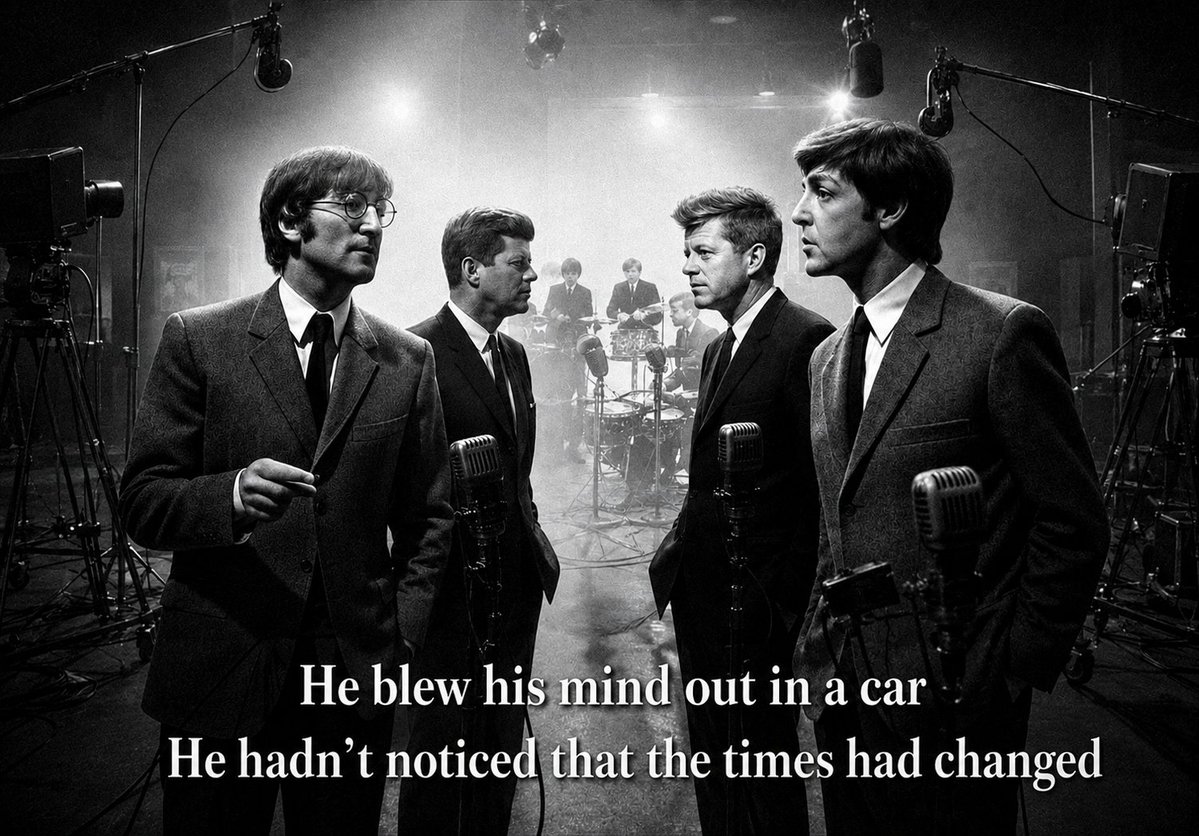 arnaud1298's tweet photo. Was the lyric pointing toward JFK... or did later generations hear something else entirely? "He blew his mind out in a car..." became a canvas for endless speculation.  #TheBeatles #JFK #PaulMcCartney #BeatlesMystery #1960s #MusicHistory #ADayInTheLife https://t.co/s5fPUFh7KS