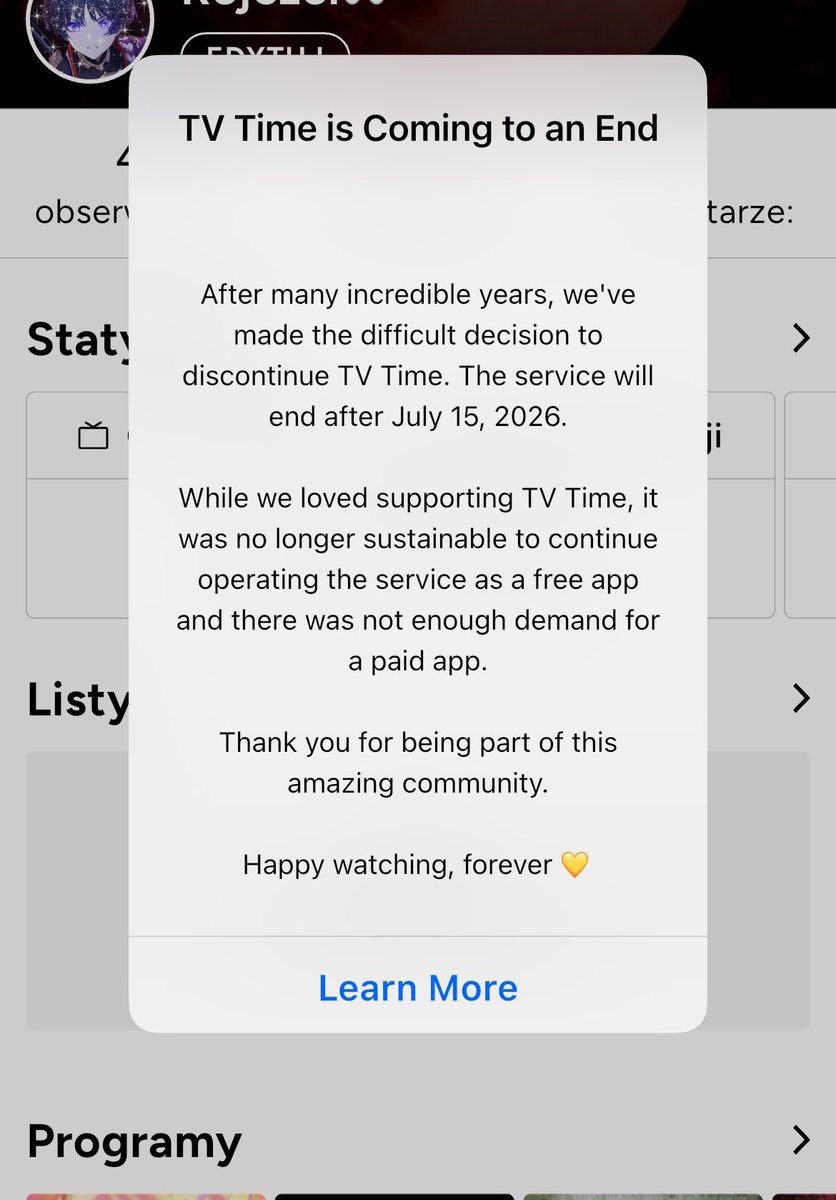 lunar_infj's tweet photo. Jest mi tak przykro :(((( uwielbiałam odznaczać seriale na TV time a jeszcze bardziej czytać komentarze od innych dotyczące odcinków https://t.co/UEx37zxptw