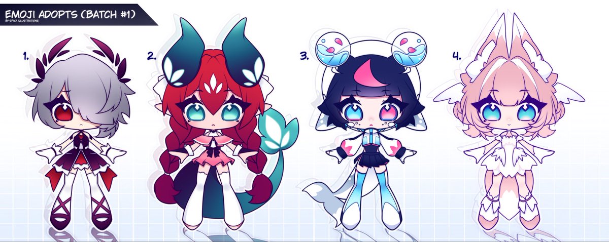 SpicaIllustrate's tweet photo. Emoji Themed Chibi Adopts 

SB:  $50
MI:  $5
AB1: $100 
AB2: $150 usd (Comes with color adjustments)
Bidding Ends July 3rd 11am PST https://t.co/qwbWfgx7o7