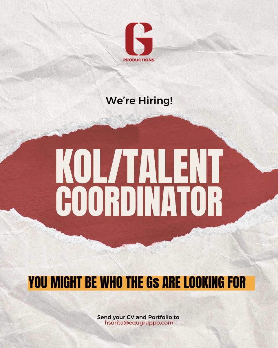 gproductionsph's tweet photo. We’re on the lookout for our next KOL/Talent Coordinator. 

If you’re organized, proactive, and excited to work with creators, brands, and talents, we’d love to meet you.

Send your CV/portfolio to hsorita@equgrupppo.com https://t.co/knalsa1dWo