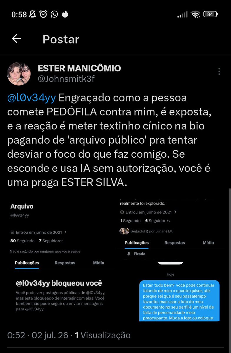 Johnsmitk3f's tweet photo. por algum motivo não postou, então pega dnv. @l0v34yy PEDÓFILA E ASSEDIADORA. https://t.co/fzhSEFcreR