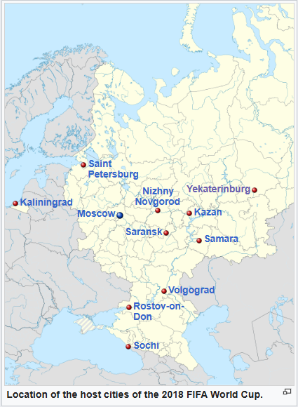 stravenues's tweet photo. Terakhir Piala Dunia diselenggarakan di negara (berukuran) besar adalah edisi 2018 di Rusia. Tapi, nyaris semua kota tuan rumah berada di bagian Eropa. Bahkan Kaliningrad literally diapit sama negara-negara Baltik.

Cuma Yekaterinburg dan Sochi yang terletak di Asia, itupun perbatasan Asia-Eropa.

Padahal, Rusia juga punya beberapa kota besar di Asia yang punya stadion besar: Novosibirsk, Omsk, Krasnoyarsk, dll.