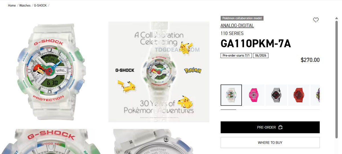 thedealsguy_'s tweet photo. POKÉMON x G-SHOCK PREORDER ⌚⚡

Casio’s Pokémon collaboration G-SHOCK GA110PKM-7A goes up for preorder on 7/1.

Retail is $270 and these are already looking like they could flip for $400+.

🔗 https://t.co/tycLOPFtY2

#ad https://t.co/Sw53zxAXGJ