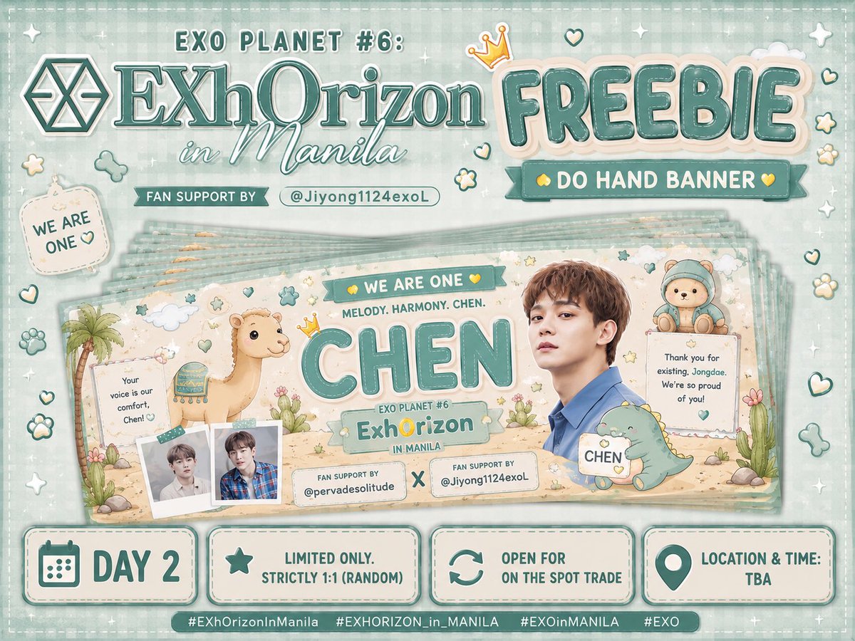 Jiyong1124exol's tweet photo. Freebiee 

EXO PLANET #6: EXhOrizon in Manila

fan support by @Jiyong1124exoL

🗓️Day 2

⭐️Limited only. Strictly 1:1 (random)

⭐️Open for on the spot trade

⭐️Location &amp; Time:TBA

#EXhOrizonInManila #EXHORIZON_in_MANILA #EXOinMANILA #EXO https://t.co/RBbXcdtyED