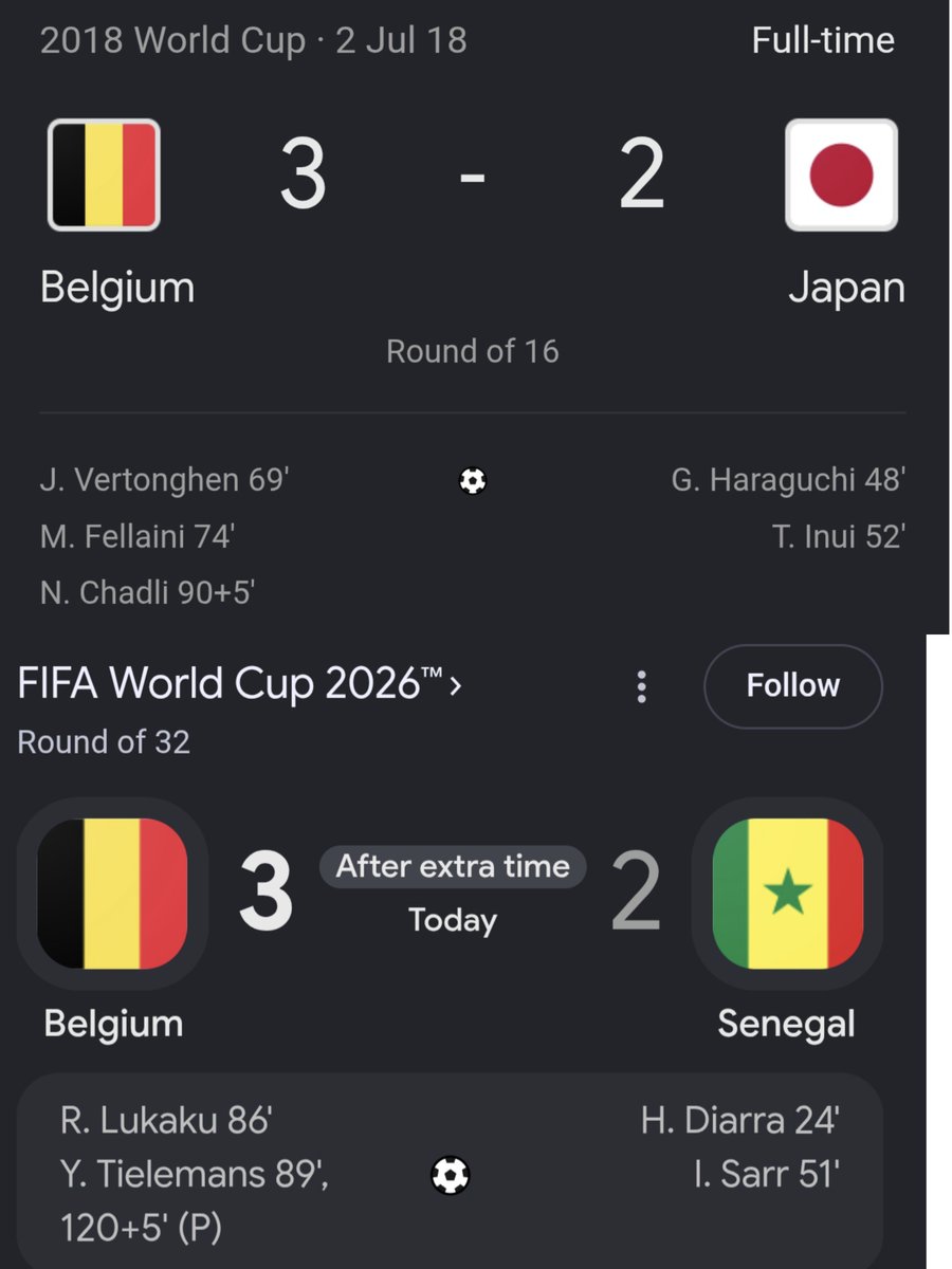 Easternguy143's tweet photo. #FIFAWorldCup #BELVSSEN #BELvsSEN #Lukaku #Tielemans

Rekindled the ghost of 2018 FIFA World Cup. https://t.co/GOcMJZXWpV