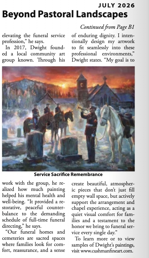 dwightcushman's tweet photo. See link for my artist profile in the new July edition of Funeral Home and Cemetery News! "Beyond Pastoral Landscapes: Using Art to Reconnect Families with Ceremony" #Funeral #FuneralHome #Deathcare
https://t.co/gOdTbbNvIW https://t.co/XDZuRul8Mh