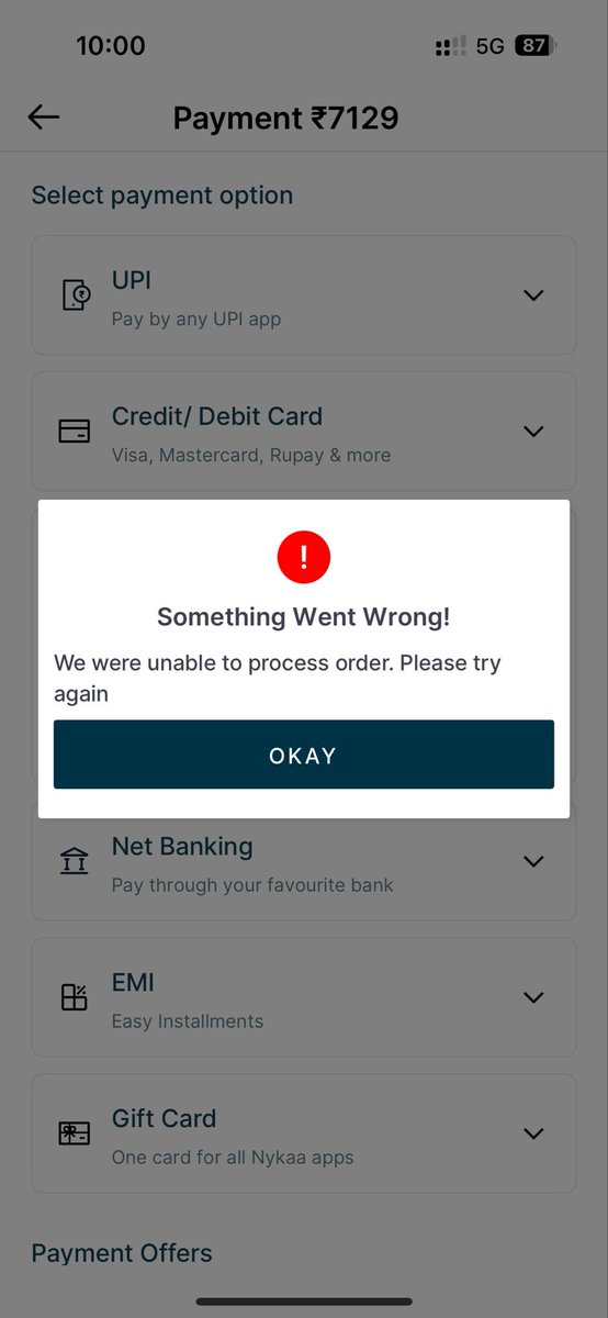 vepiars's tweet photo. @nykaacares Coupon gets applied- no problem.
However I am not able to place order after I try to pay the remaining amount either with COD or UPI https://t.co/pOB5d3vGoF
