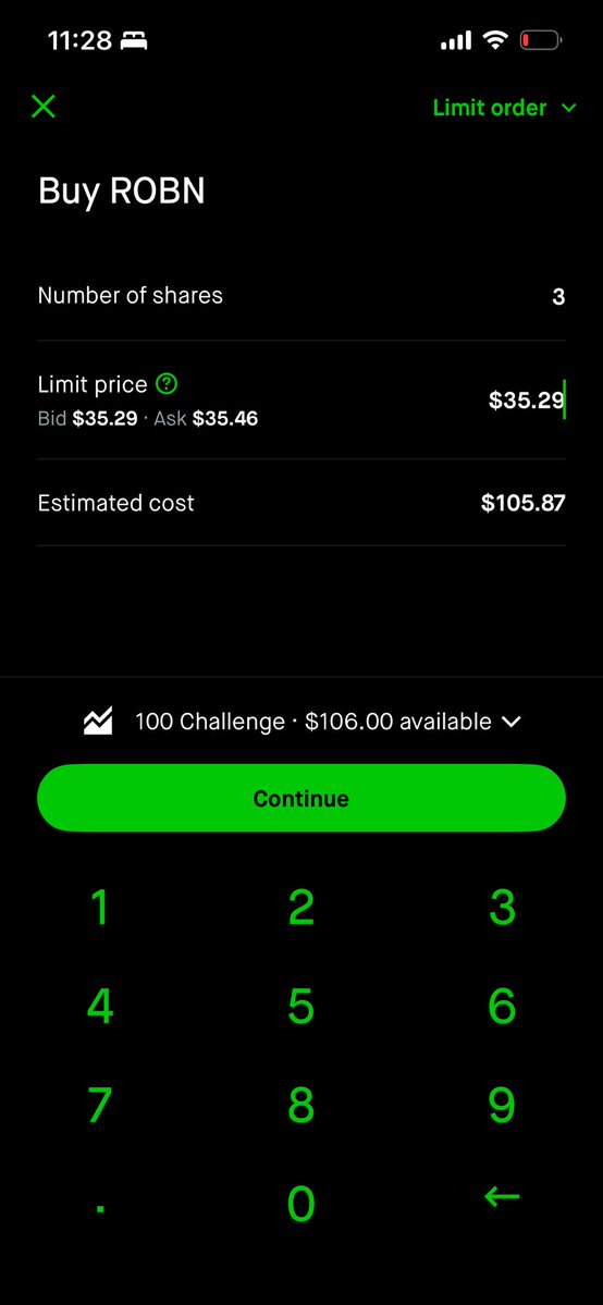 Anthbrak30's tweet photo. I wanna try out this $100 all in share challenge. 

Starting with $ROBN, 3 shares. 

$106.20 start. https://t.co/EWiRs45RiJ