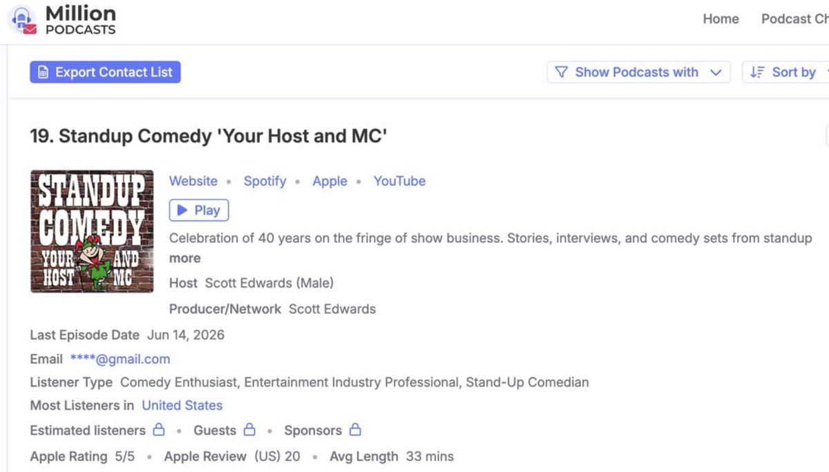 ScottEd86900465's tweet photo. My audio podcast:
"Standup Comedy "Your Host & MC"
made the 2026 TOP 100 Standup Comedy Podcast on "Million Podcast" web site
https://t.co/JE59DjEAuG
Check out this wbe site for Podcasting greatness!!
#award #recognition #podcasting #standupcomedy #comedypodcast
#MillionPodcast https://t.co/9KNIDCYICY