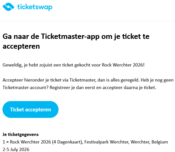 newstylegolfer's tweet photo. @TicketmasterBeN 
€300 betaald via @TicketSwap voor @RockWerchter. Geld weg, bevestiging ontvangen, maar geen ticket in @TicketmasterBE. TicketSwap wijst naar Ticketmaster, Ticketmaster naar TicketSwap. Festival start vandaag. Customer service anno 2026? Onacceptabel. https://t.co/s4US8bn9s3