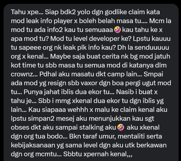 UndawnExpose's tweet photo. Kah kah. Pasal leak ni kenapa mod yang jadi mangsa dulu? UE rilek2 je nok baca DM orang yang hantar info semua. Kah kah kah. Tak payah penat2 jadi admin pun. Kau sendiri yang post alamat rumah kau semua lepastu kau claim mod leak. Takkan kau topap tu kau letak alamat rumah bodoh. https://t.co/67ZfpVDMbl