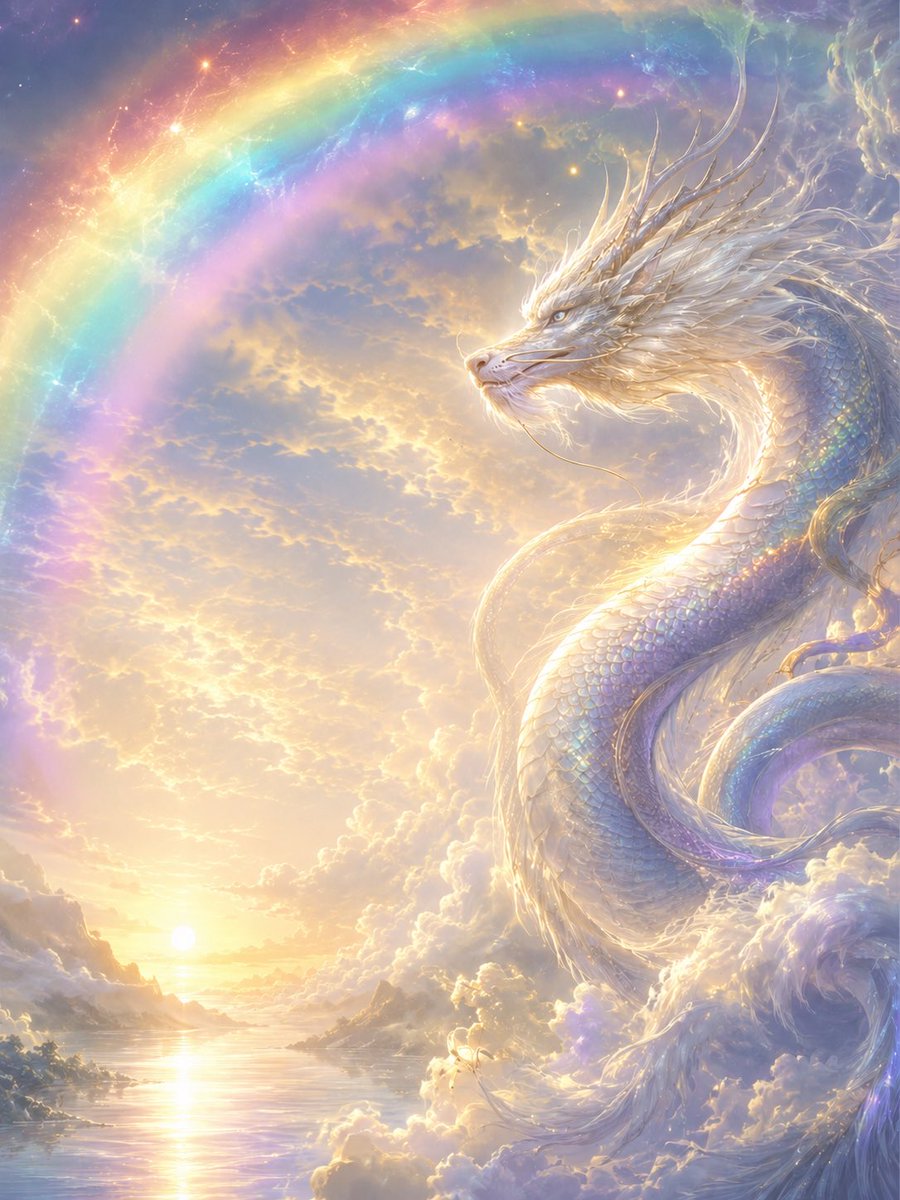 studiomiyu's tweet photo. Trust your inner light.

迷うときほど、
直感を信じよう🌈

心の奥で輝くひかりは、
あなたを導いてくれる🌟

虹を司る龍は
希望への道を知っている🐉💫

#龍 #dragon #龍神　#digitalart #幻想アート #spiritual_art #心にひかり https://t.co/14bQ7j4UrR